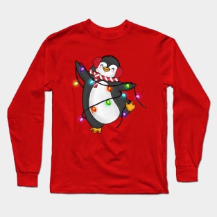 Cute Dancing Penguin Christmas Lights Xmas Long Sleeve T-Shirt